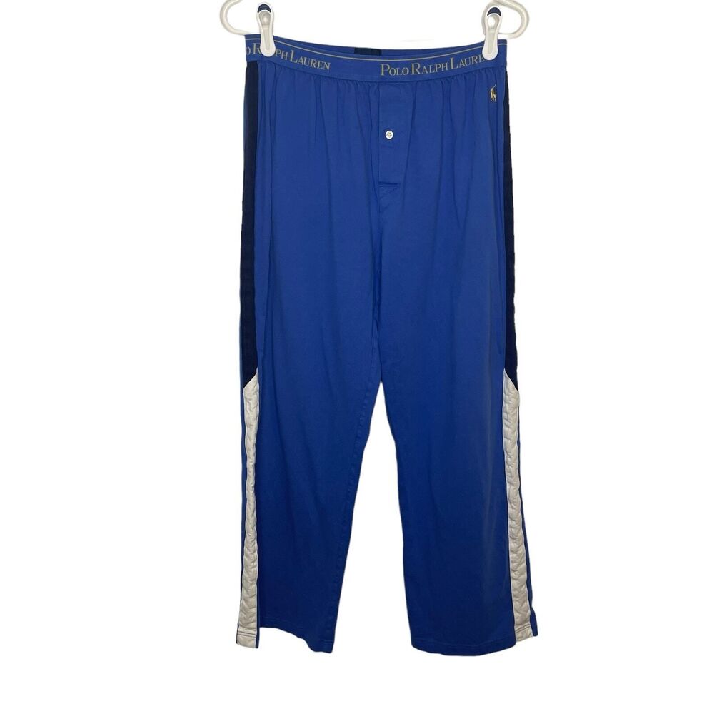Polo Ralph Lauren Mens Blue Cotton Sleepwear Lounge Pants Side Stripe Medium